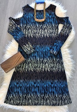 Blue Lurex Glitter Cold Shoulder Dress