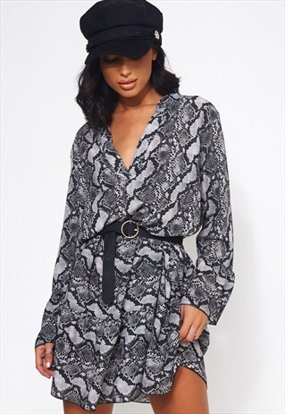 GREY SNAKESKIN SMOCK DRESS