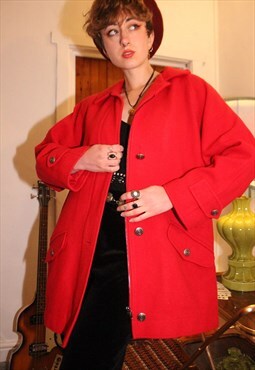 Vintage 80s Bright Red Wool Coat