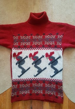 1990s Vintage Cozy Red Wool Ski Sweater