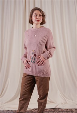 Old-Pink Knit with Pictured Mountains
