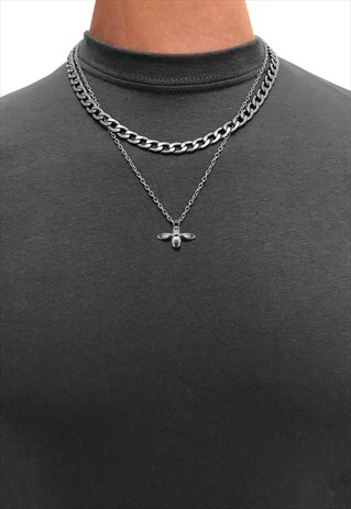 MANCHESTER BEE PENDANT 6MM LAYER NECKLACE CHAIN - SILVER