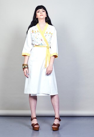 70'S VINTAGE COUNTRY LANDSCAPE PRINT WRAP DRESS