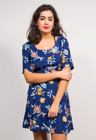 VINTAGE 90'S BLUE FLORAL PATTERN MINI DRESS