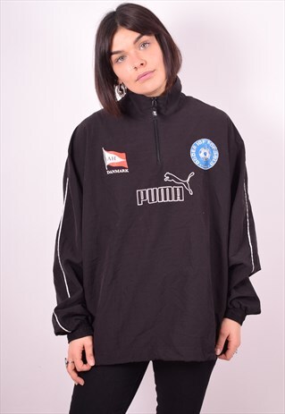 PUMA WOMENS VINTAGE PULLOVER JACKET MEDIUM BLACK 90'S