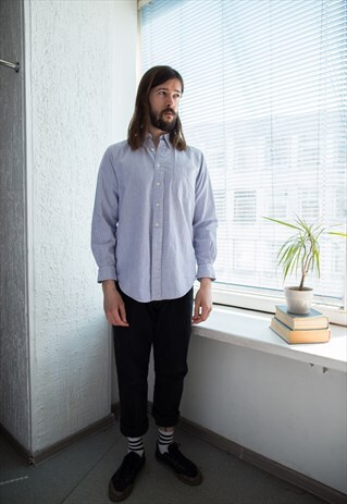VINTAGE 80'S WHITE/PURPLE STRIPED COTTON SHIRT