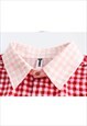 GINGHAM SHIRT LONG SLEEVE CHECK BLOUSE TOP IN RED WHITE