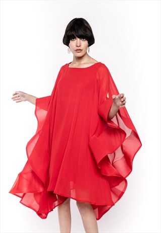 OVERSIZED SLEEVES DESIGN PARTY EVENT DRESS IN RED