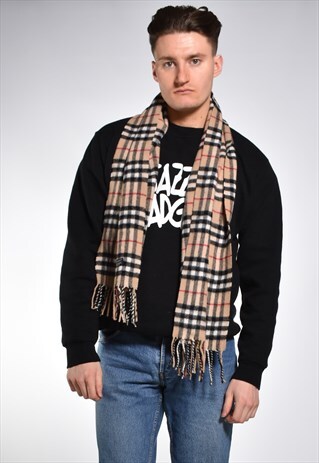 1980S BURBERRY NOVA CHECK CASHMERE WOOL SCARF