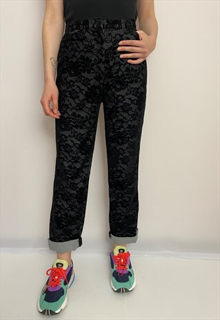 VINTAGE 90S BLACK GREY FLOWER PANTS