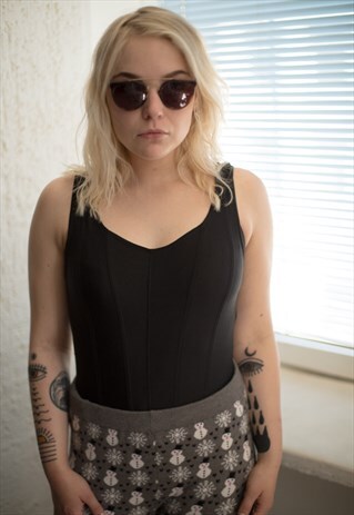 VINTAGE 80'S BLACK SLEEVELESS BODY TOP