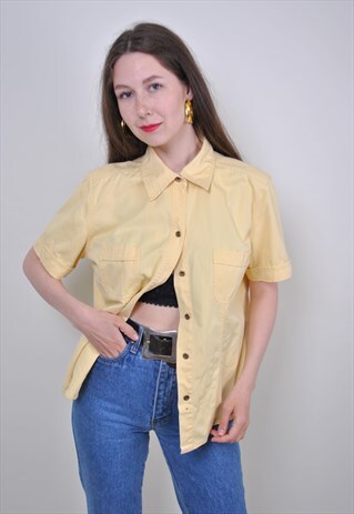 90S YELLOW CASUAL SHIRT, VINTAGE MINIMALIST BUTTON DOWN