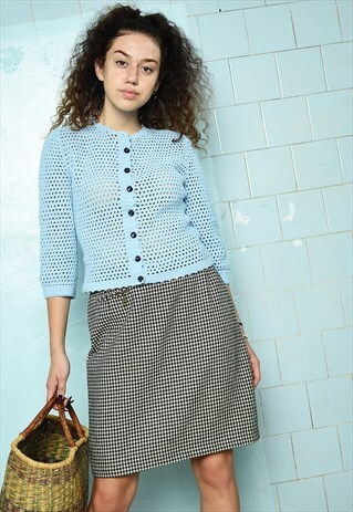 VINTAGE 90S DOGTOOTH CHECKED PLAID MINI SKIRT KILT WOOL