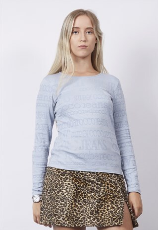 VINTAGE 90'S ROCCOBAROCCO BABY BLUE LOGO LONG-SLEEVE T-SHIRT