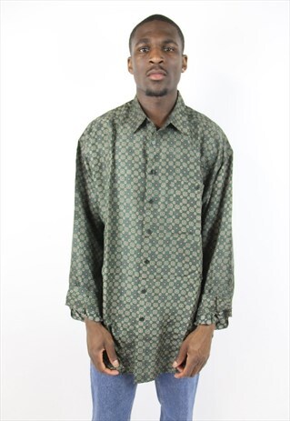VINTAGE GREEN PATTERNED SILK SHIRT