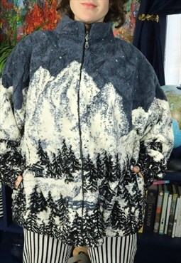 Vintage Retro Mountain Fluffy Teddy Bear Fleece Coat Jacket