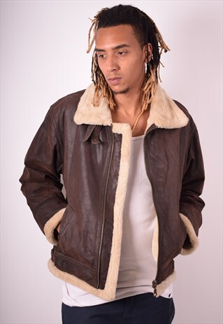 MENS VINTAGE LEATHER SHERPA JACKET XL BROWN 90S