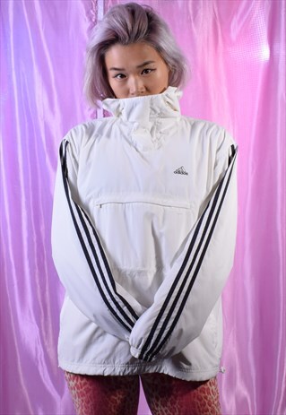 VINTAGE ADIDAS CREAM HOODED WINDBREAKER JACKET