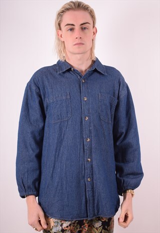 WRANGLER MENS VINTAGE SHERPA OVERSHIRT LARGE BLUE 90S