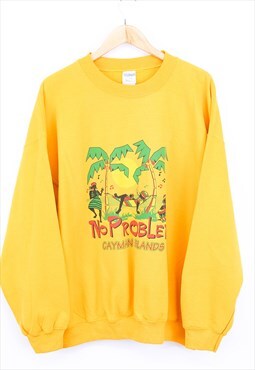 Vintage Island Sweatshirt Yellow Pullover Palm Tree Graphic