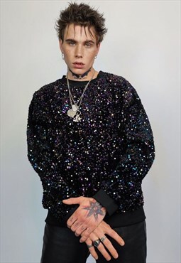 Sequin sweatshirt glitter top sparkle jumper party pullover 