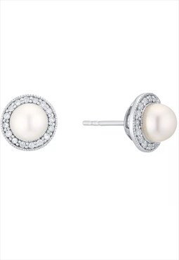 Freshwater pearl and diamond halo stud earrings