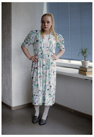 VINTAGE 70'S MIDI MULTICOLOR PATTERNED SHORT SLEEVES DRESS