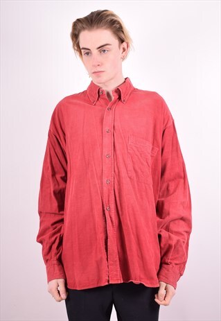 MENS VINTAGE CORDUROY SHIRT XL RED 90S