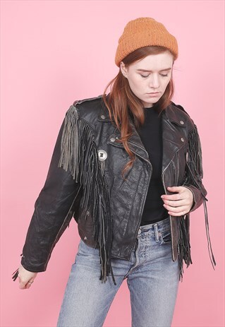 VINTAGE SCHOTT TASSEL BIKER LEATHER JACKET /R9039