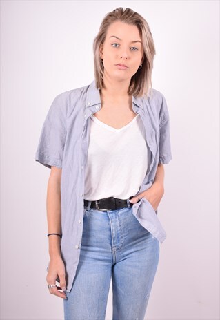 LACOSTE WOMENS VINTAGE SHIRT XL BLUE 90'S