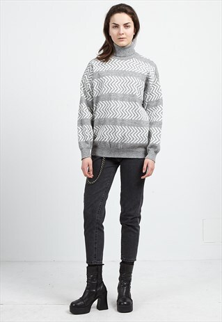 VINTAGE GREY CIVALS-TUOTE TURTLE ROLL NECK JUMPER SWEATER