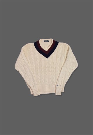VINTAGE 90S POLO RALPH LAUREN CABLE-KNIT JUMPER IN CREAM