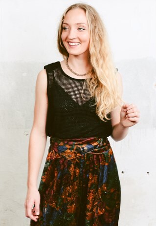 VINTAGE 90S SHEER BLACK WAFFLE TOP
