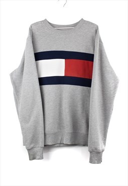 Vintage Tommy Hilfiger Logo Sweatshirt in Grey XXL