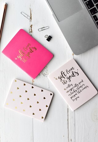 MINI SET OF 3 NOTEBOOKS IN PINK WITH HEART DOT DESIGN