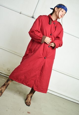 VINTAGE 80'S RETRO PUFFER LONGLINE COAT IN RED