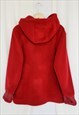 90S VINTAGE RED TEDDY FLUFFY HOODED OVERSIZED COAT 