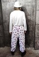 FLORAL FLEECE JOGGERS HANDMADE FLUFFY DAISY OVERALLS WHITE