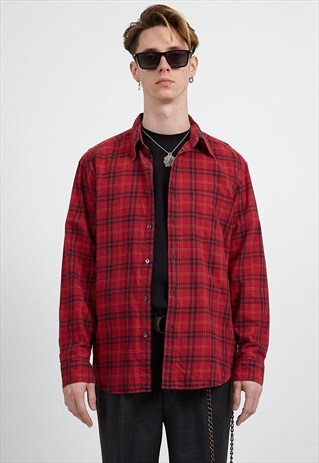 VINTAGE RED HUGO BOSS LONG SLEEVE CHECKERED SHIRT