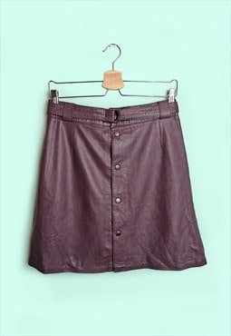 80's Soft Leather Plum Purple Retro Front Snaps Mini Skirt
