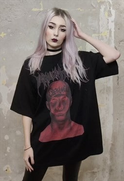 Grunge t-shirt raver tee Gothic edgy Cyber top in black