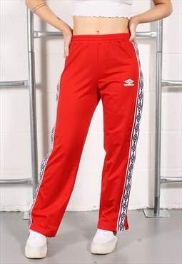 Vintage Umbro Joggers in Red Lounge Popper Trackies XS