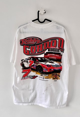 Vintage Robby Gordon white nascar t-shirt large 