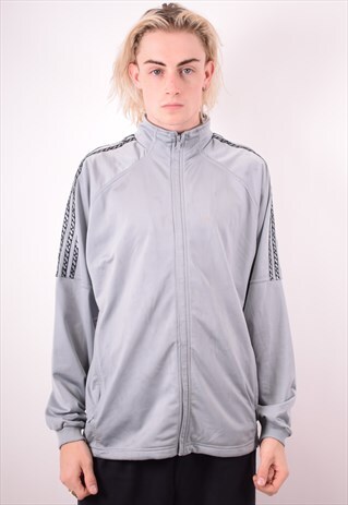 ADIDAS MENS VINTAGE TRACKSUIT TOP JACKET SMALL GREY 90S
