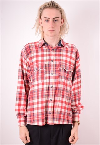 LEVI'S MENS VINTAGE FLANNEL SHIRT MEDIUM RED CHECK 90S