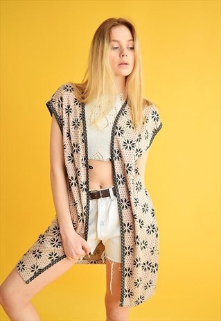 70'S BOHO MOD FESTIVAL ABSTRACT PATTERN KIMONO JACKET TOP