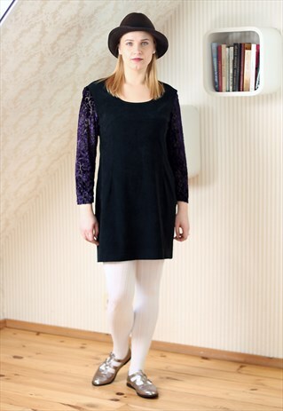 BLACK SUEDE LIKE DRESS WITH PURPLE SLEEVES