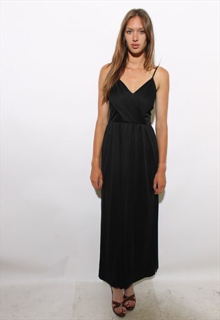 VINTAGE 1970'S 70'S BLACK I MAGNIN MAXI DRESS DISCO GOWN S-M