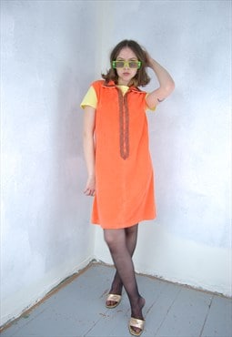 Vintage y2k corduroy midi soft festival funky dress orange