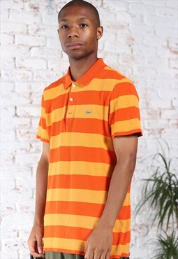 Vintage Lacoste Logo Striped Polo Shirt Orange